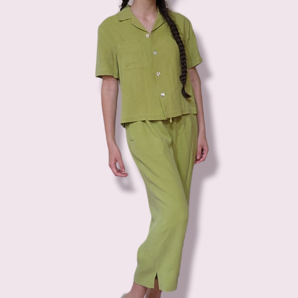 Tommy Bahama Silk Green Shirt Pants Lounge Set